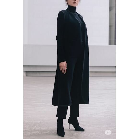 Charvet 100% Cashmere Scotland Made Long Vest 28 Place Vendome Paris Black - Picture 2 of 6